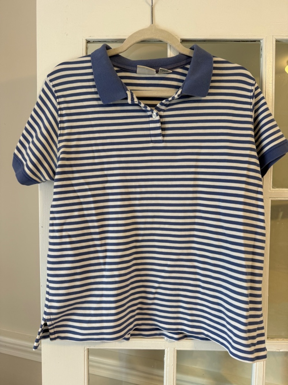 L.L. Bean Blue & White Striped Polo Shirt
